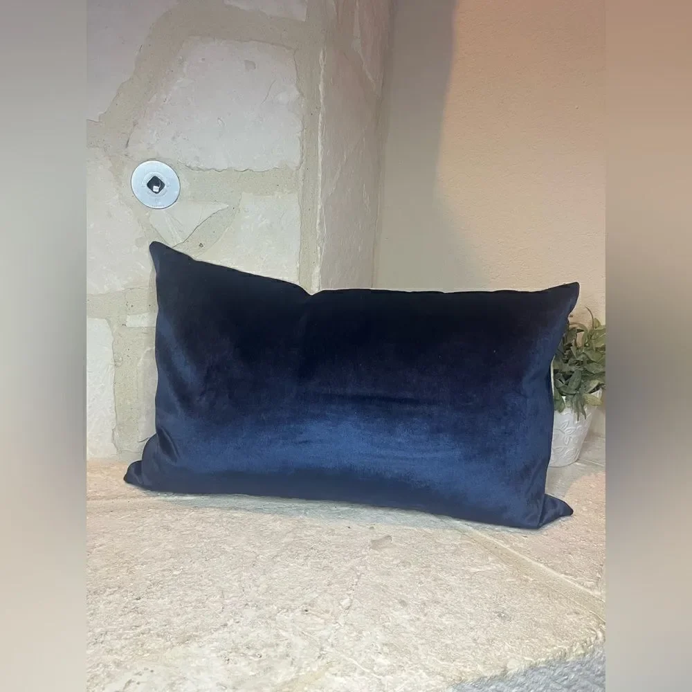 Williams-Sonoma Home Signature Navy& Linen throw pillow w/ feather inserts 14x22